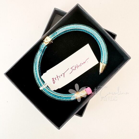 Betsey Johnson TEAL Back to School Pencil Bracelet Bangle Teacher Gift Box NEW! - Picture 5 of 5